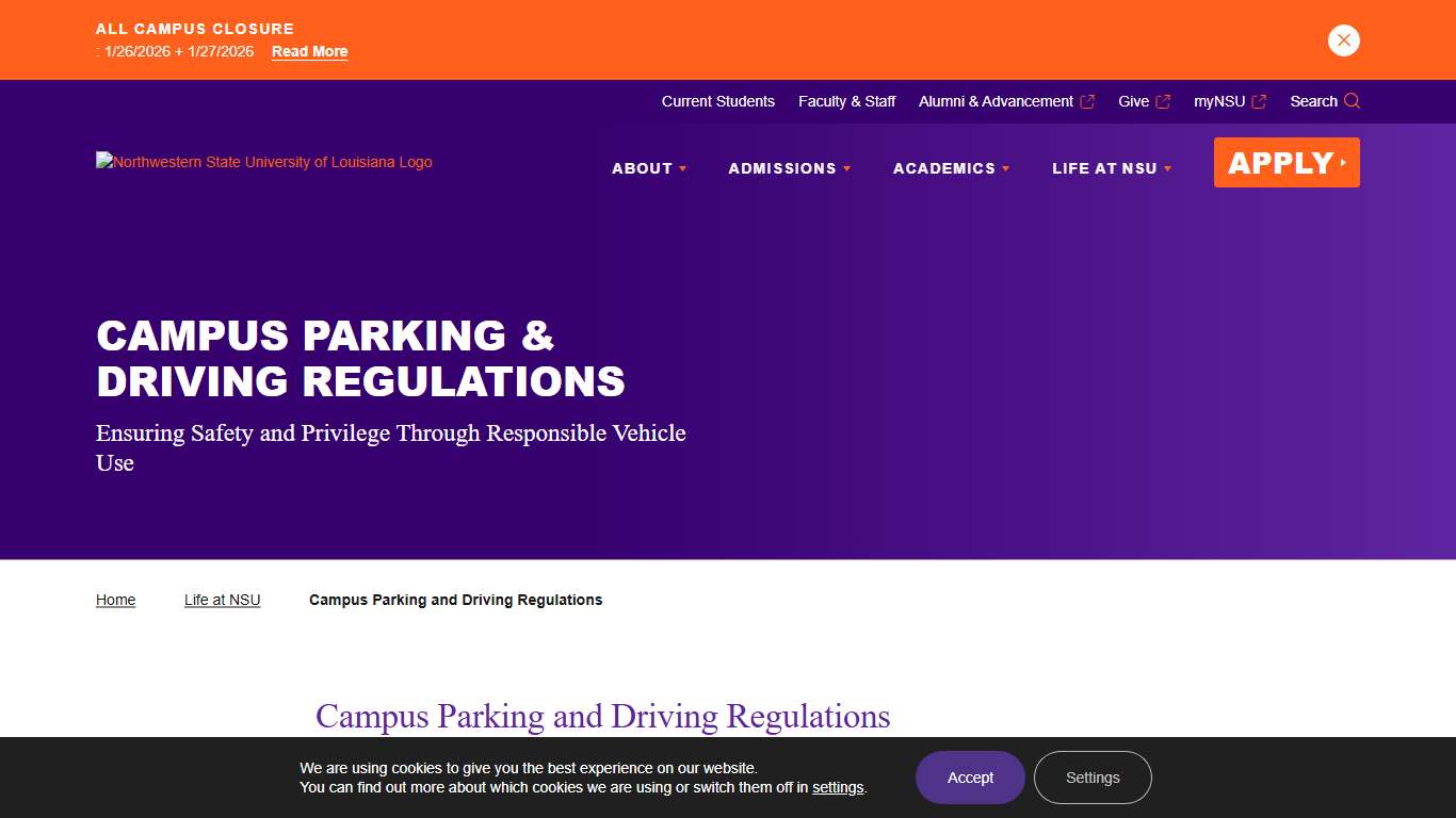 Campus Parking and Driving Regulations - Northwestern State University of Louisiana