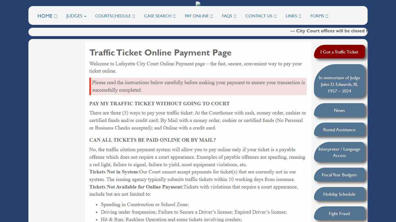 Traffic Ticket Online Payment Page