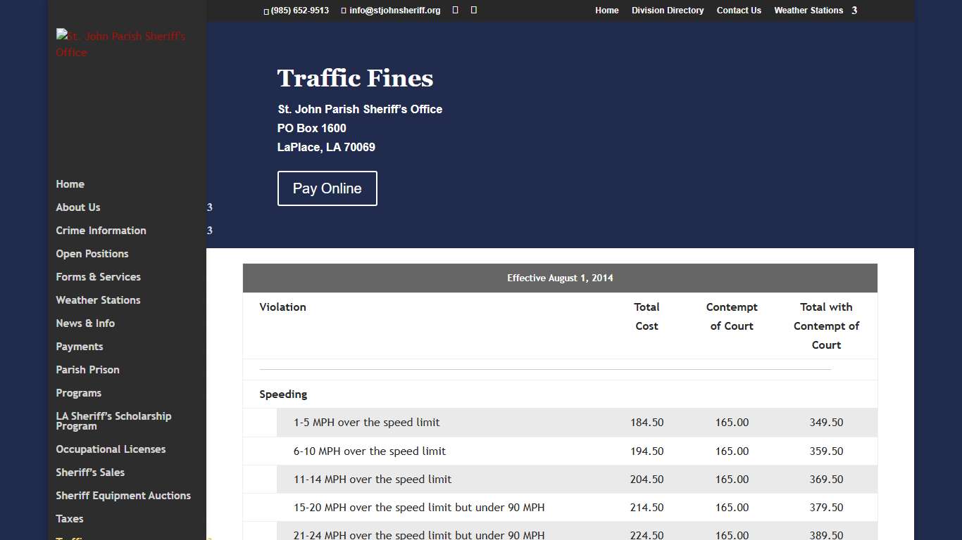 Traffic Fines St. John Parish Sheriff's Office