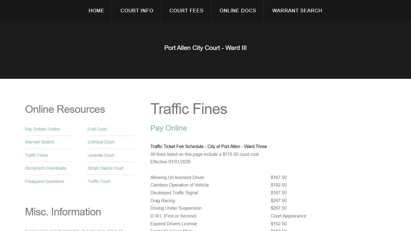 Port Allen City Court - Traffic Fines